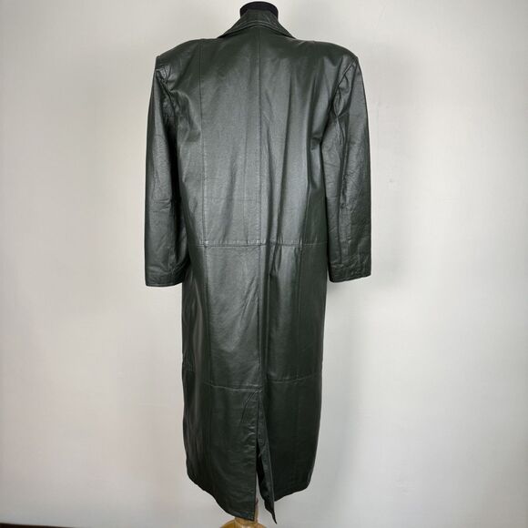 Vintage Leather Trench by Fitz Wright, Dark Green Longline 90s Matrix Style Coat - Picture 12 of 15